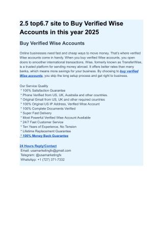 2.5 top 6.7 site to Buy Verified Wise Accounts in this year 2025