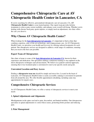 Comprehensive Chiropractic Care at AV Chiropractic Health Center in Lancaster, C