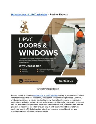 Manufacturer of UPVC Windows – Fabiron Exports