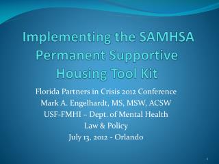 Implementing the SAMHSA Permanent Supportive Housing Tool Kit