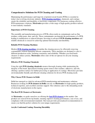 Comprehensive Solutions for PCB Cleaning and Coating