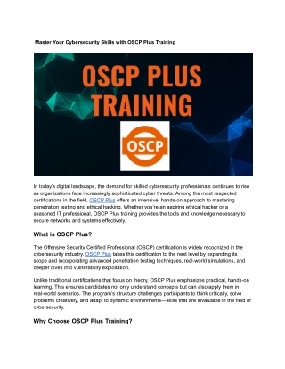 Master Your Cybersecurity Skills with OSCP Plus Training
