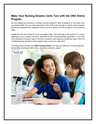 Study Online – CNA Program for Aspiring Nursing Assistants