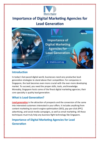 Importance of Digital Marketing Agencies for Lead Generation