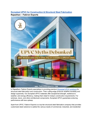 Duroplast UPVC for Construction & Structural Steel Fabrication Rajasthan – Fabiron Exports