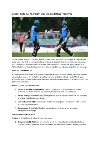 Cricket Satta ID