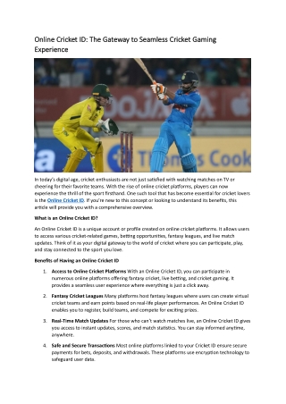 Online Cricket ID
