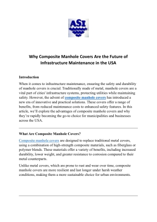 Why Composite Manhole Covers Are the Future of Infrastructure Maintenance in the USA