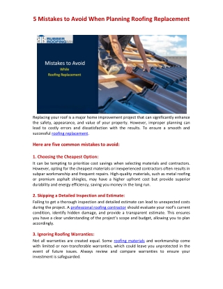 5 Mistakes to Avoid When Planning Roofing Replacement