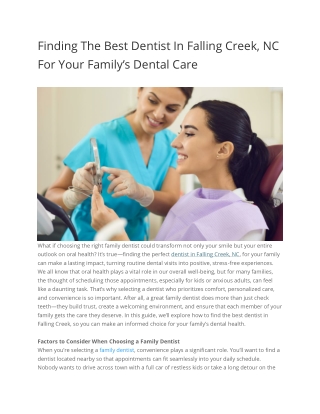 Finding The Best Dentist In Falling Creek, NC For Your Family’s Dental Care