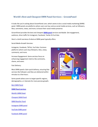 World’s Best and Cheapest SMM Panel Services – GroomPanel