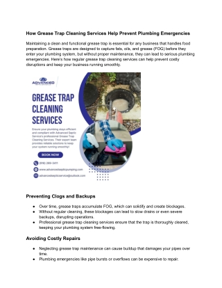 How Grease Trap Cleaning Services Help Prevent Plumbing Emergencies