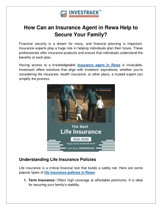How Can an Insurance Agent in Rewa Help to Secure Your Family