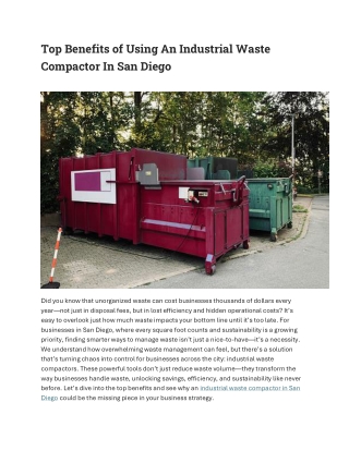 Top Benefits of Using An Industrial Waste Compactor In San Diego