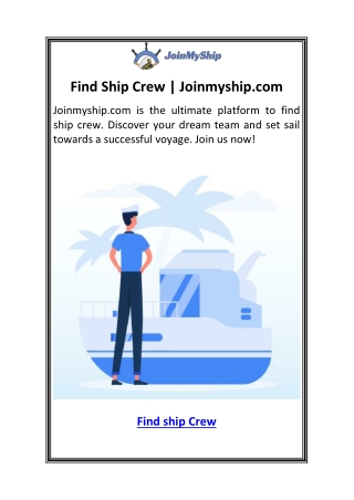 Find Ship Crew  Joinmyship.com