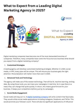 What to Expect from a Leading Digital Marketing Agency in 2025?