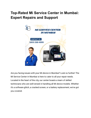 Top-Rated Mi Service Center in Mumbai: Expert Repairs and Support