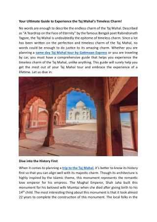 Your Ultimate Guide to Experience the Taj Mahal Tours India