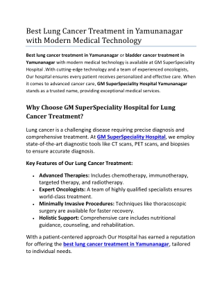 Best Lung Cancer Treatment in Yamunanagar with Modern Medical Technology