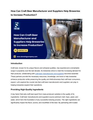 How Can Craft Beer Manufacturer and Suppliers Help Breweries to increase Production_