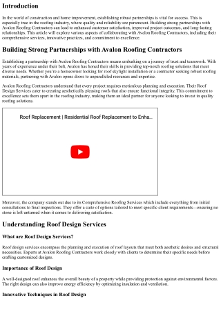 Building Strong Partnerships with Avalon Roofing Contractors
