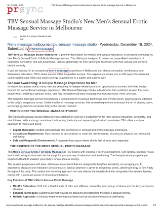 Melbourne's New Men's Sensual Erotic Massage Service from TBV Sensual Massage Studio