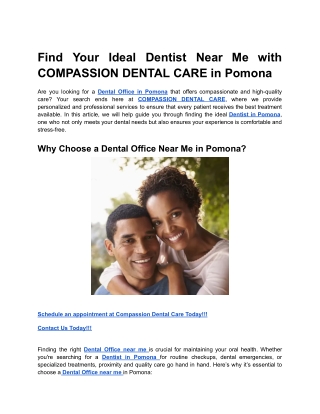 Find Your Ideal Dentist Near Me with COMPASSION DENTAL CARE in Pomona