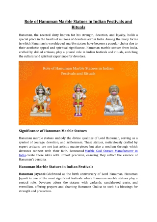 Role of Hanuman Marble Statues in Indian Festivals and Rituals