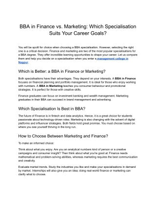 BBA in Finance vs. Marketing_ Which Specialisation Suits Your Career Goals