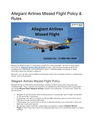 Allegiant Airlines Missed Flight Policy & Rules
