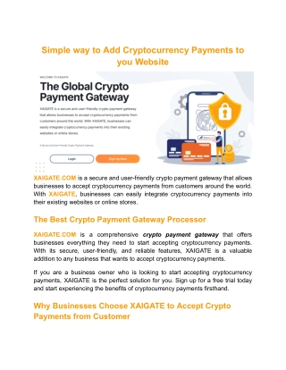 Simple way to Add Cryptocurrency Payments to you Website