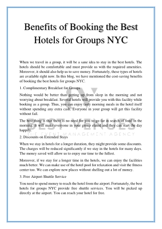 Benefits of Booking the Best Hotels for Groups NYC