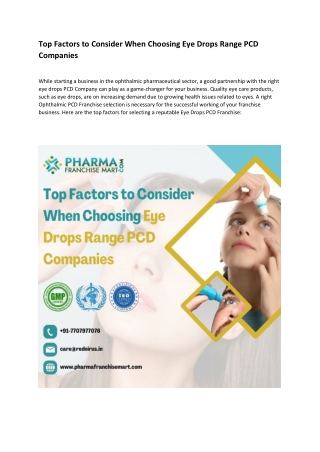 Top Factors to Consider When Choosing Eye Drops Range PCD Companies