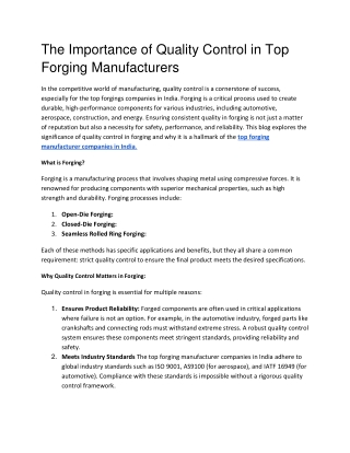 The Importance of Quality Control in Top Forging Manufacturers