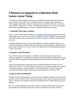 5 Reasons to Upgrade to a Stainless Steel Lemon Juicer Today