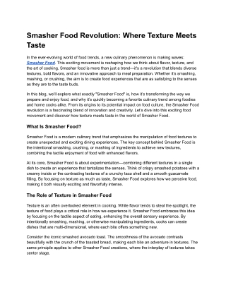 Smasher Food Revolution-Where Texture Meets Taste