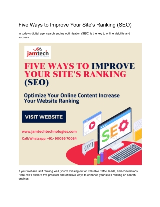 Five Ways to Improve Your Site's Ranking SEO