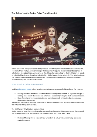 The Role of Luck in Online Poker Truth Revealed