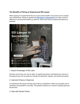 The Benefits of Hiring an Experienced SSI Lawyer