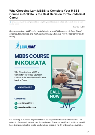 larnmbbs.com-Why Choosing Larn MBBS to Complete Your MBBS Course in Kolkata is the Best Decision for Your Medical