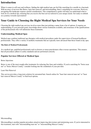 “Your Guide to Choosing the Right Medical Spa Services for Your Needs”