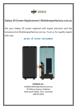 Galaxy S9 Screen Replacement Mobilerepairfactory.com