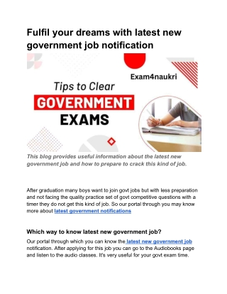 Fulfil your dreams with latest new government job notification