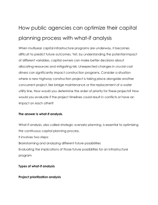 How public agencies can optimize their capital planning process with what-if analysis