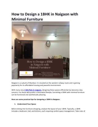 How to Design a 1BHK in Naigaon with Minimal Furniture
