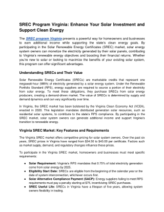 SREC Program Virginia