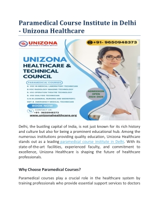 Paramedical Course Institute in Delhi - Unizona Healthcare