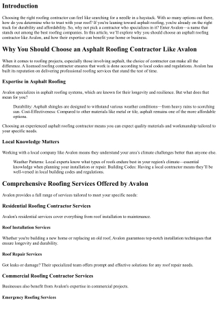 Why You Should Choose an Asphalt Roofing Contractor Like Avalon