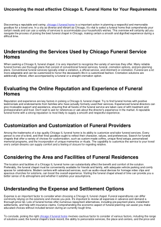 Uncovering the most effective Chicago IL Funeral Chapel for Your Needs