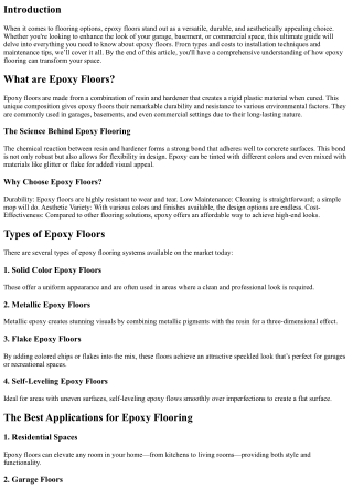 Transform Your Space: The Ultimate Guide to Epoxy Floors
